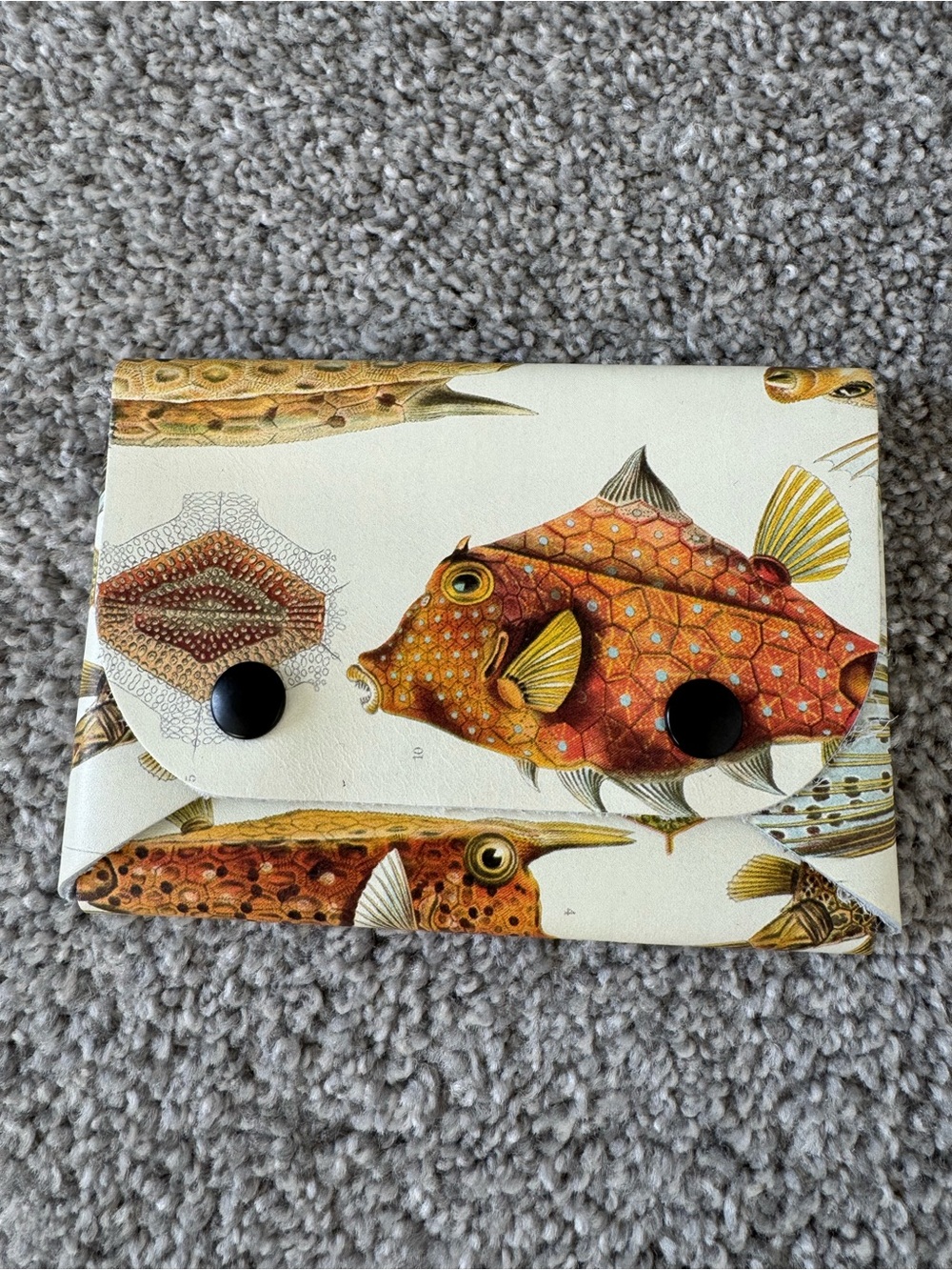 Orange Fish Print Wallet with Snap Closure